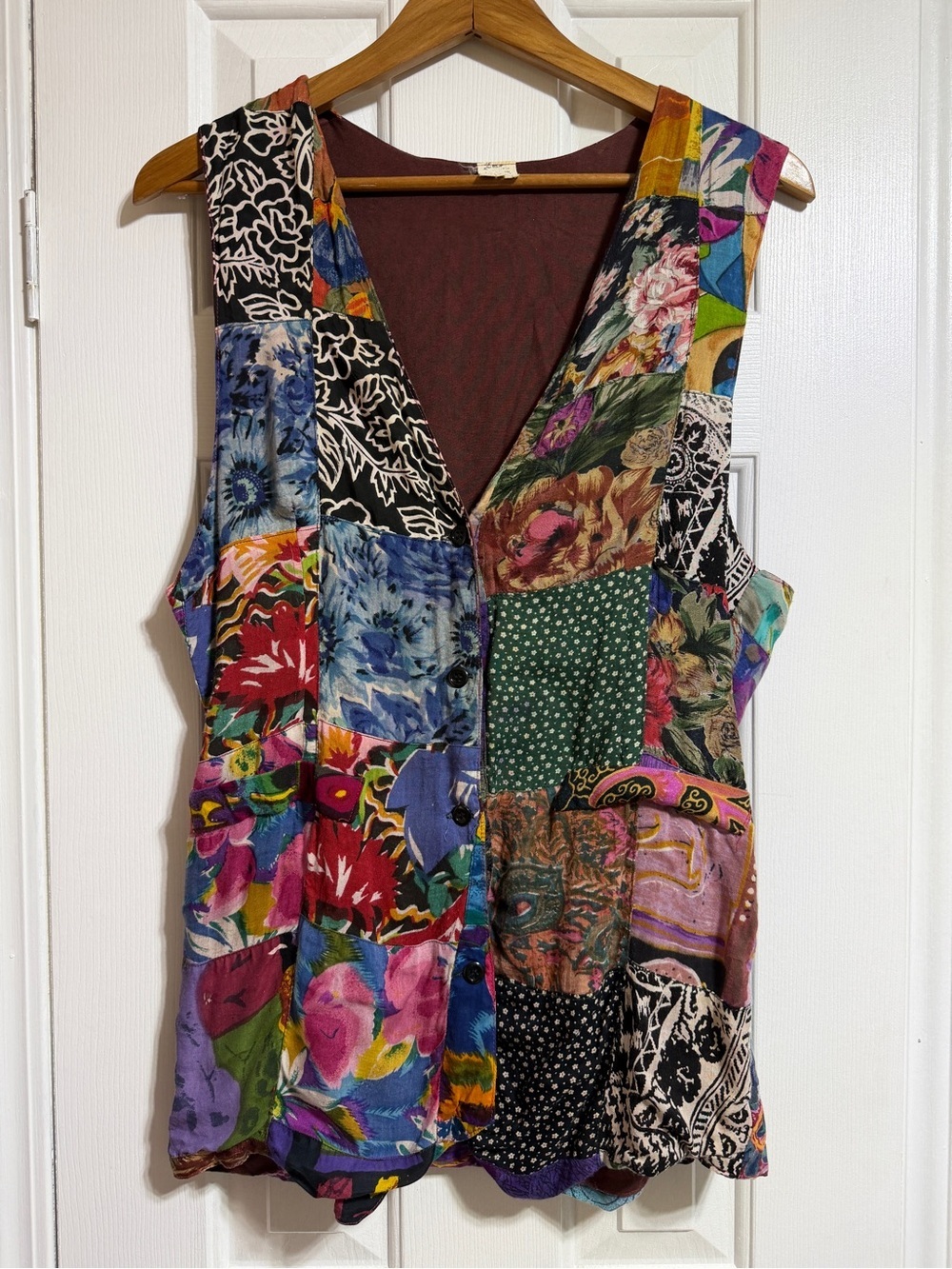 Vintage patchwork rayon floral button up vest small medium women’s